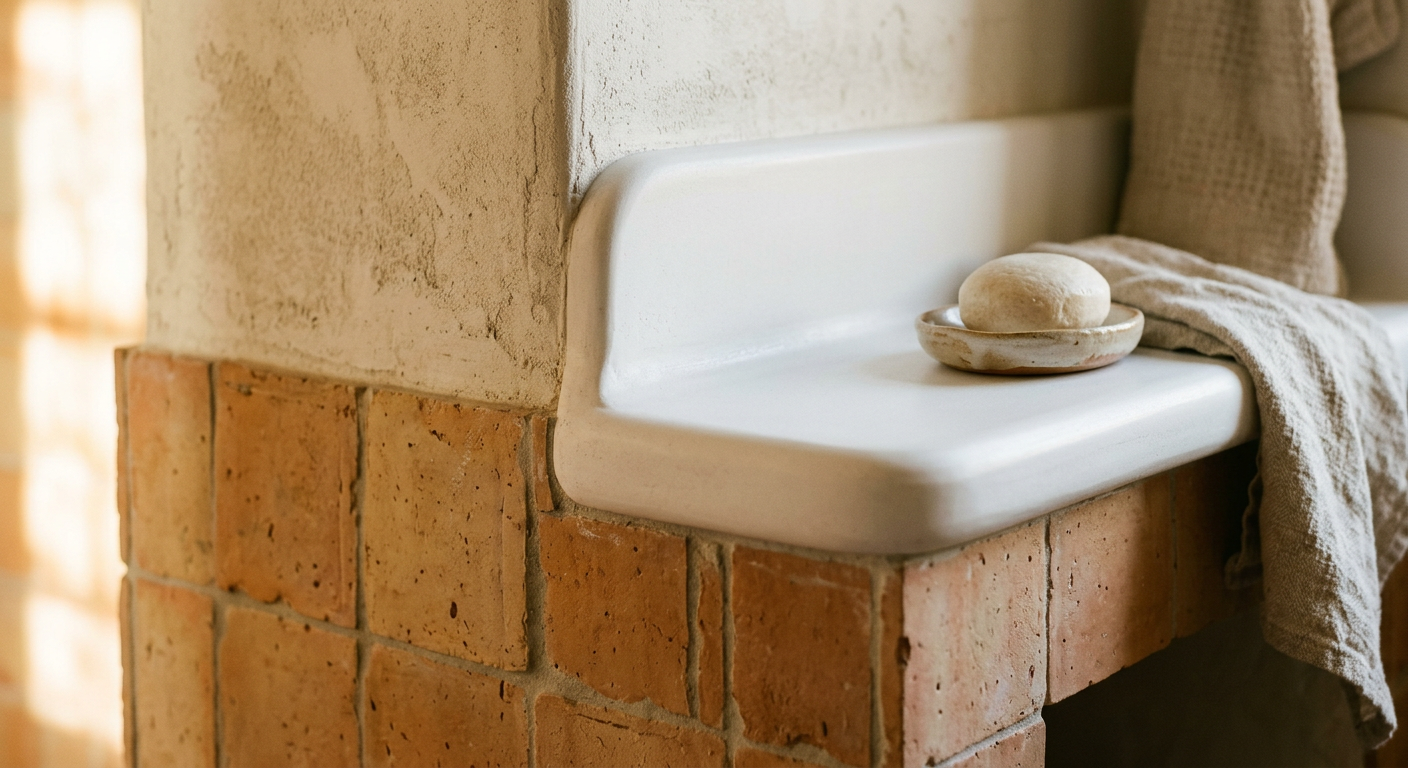 Mediterranean Corian vanity, integrated basin