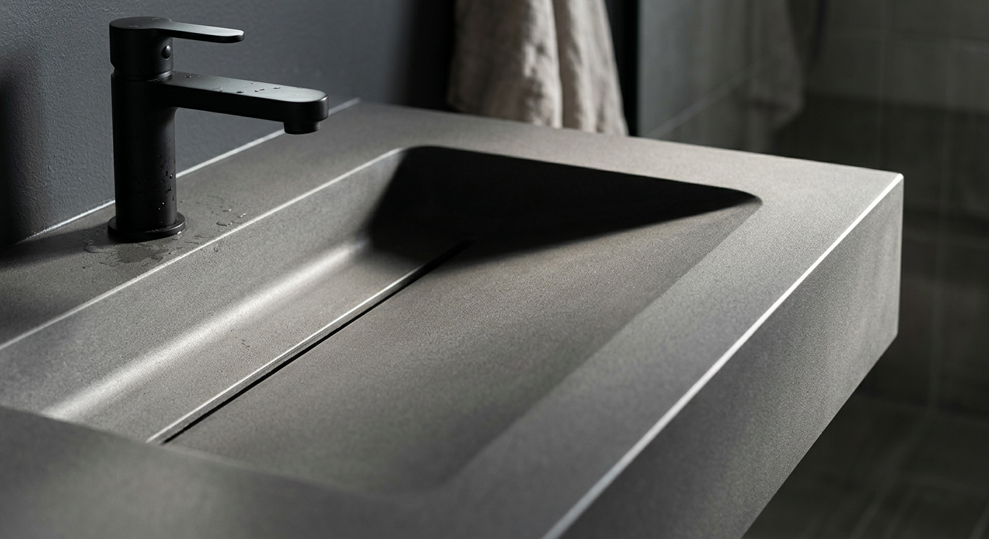 Contemporary Corian vanity, slot drain
