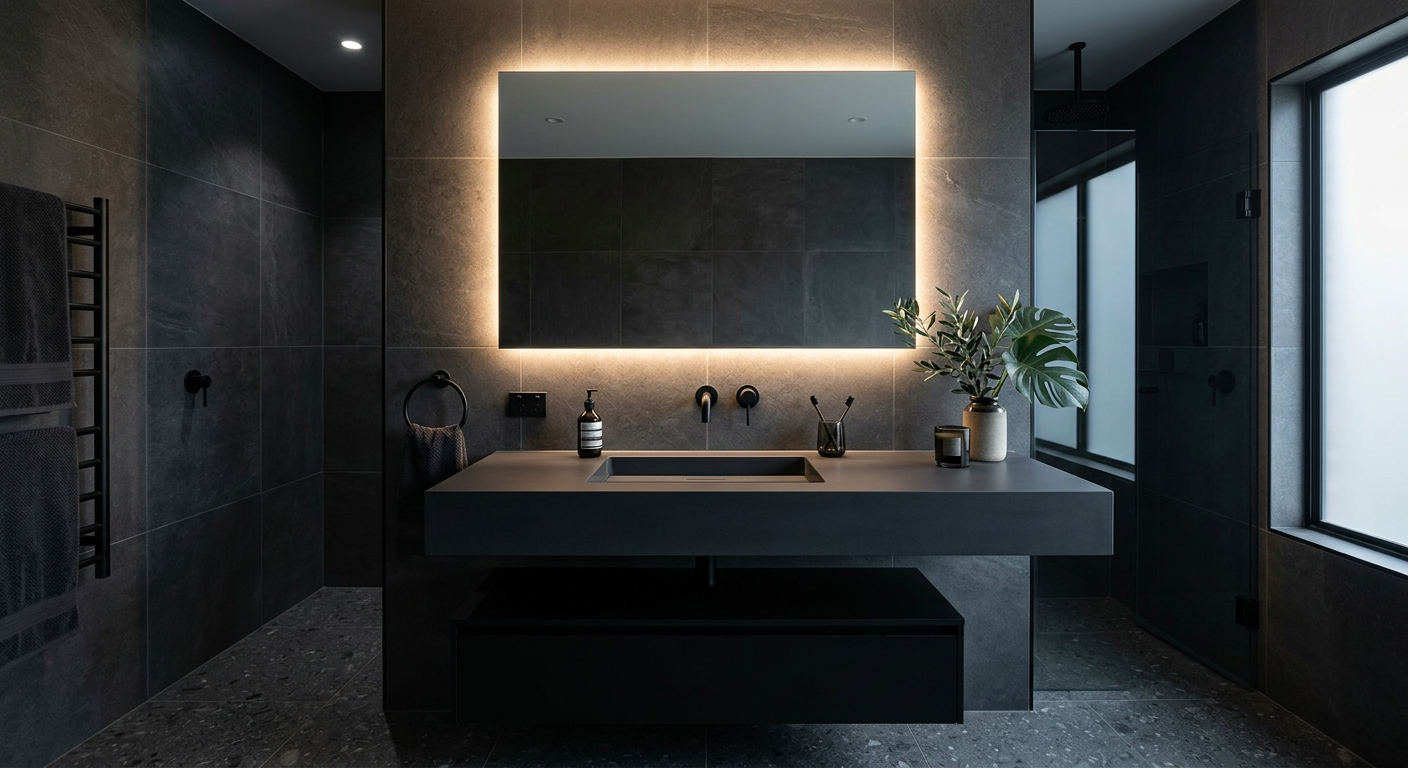 Contemporary Corian vanity, sloped basin