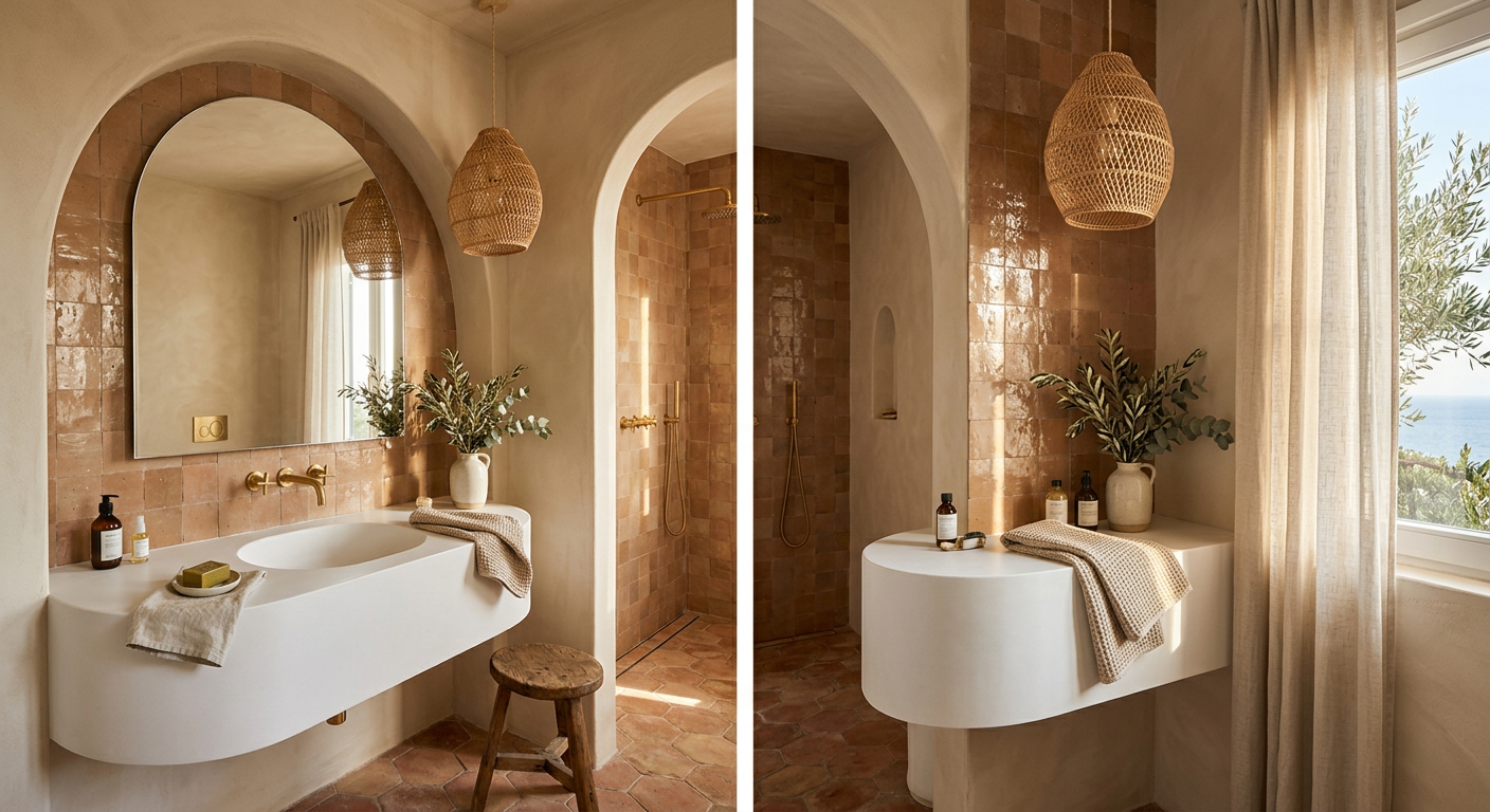 Mediterranean Corian vanity, curved front